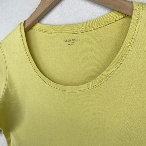 EILEEN FISHER Top PM Organic Cotton Ribbed Jersey Scoop Neck Short Sleeve Yellow - Picture 2 of 11